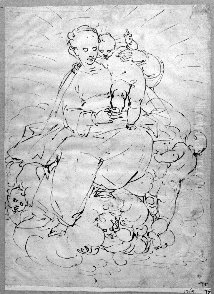 The Virgin and Child Surrounded by Angels Oil Painting by Luca Cambiaso