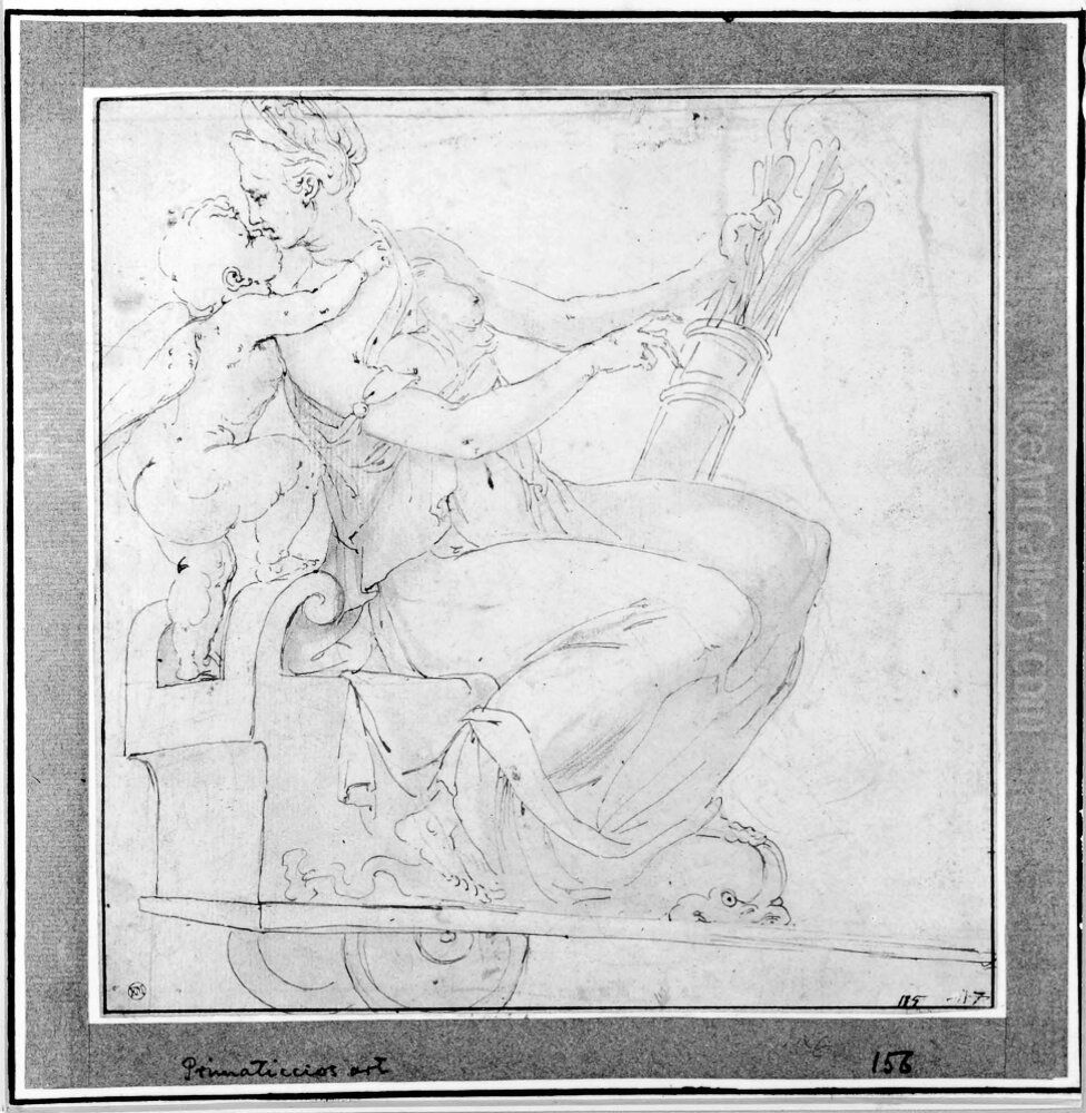 Venus och Cupido i triumfvagn Oil Painting by Rosso Fiorentino