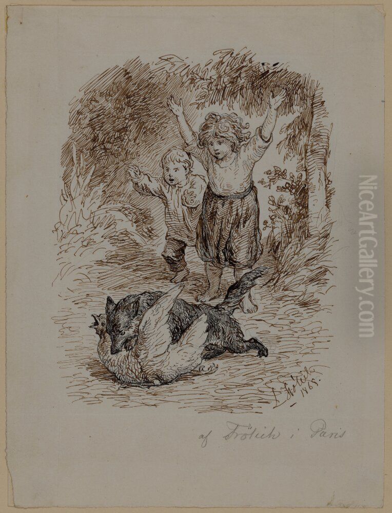 Rav som biter en hona Oil Painting by Lorenz Frolich