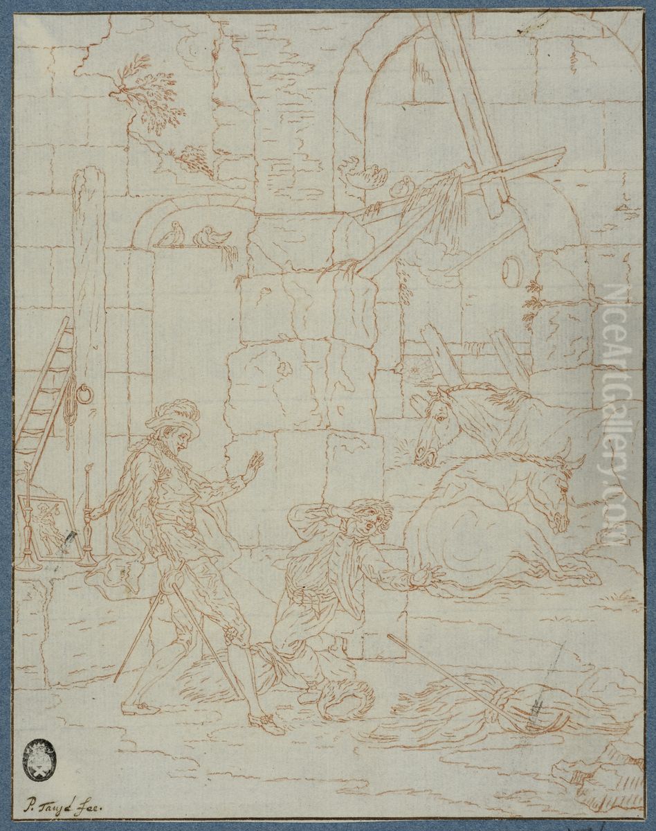 Don Quijote dubbar Sancho Panza till riddare Oil Painting by Pieter Tanje