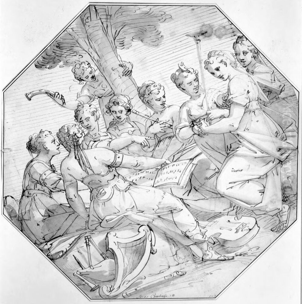 De nio muserna Oil Painting by Luca Cambiaso