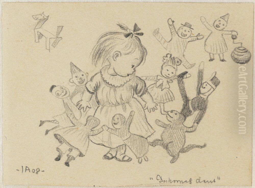 Dockornas dans. Anknytning till Kattresan Oil Painting by Ivar Arosenius