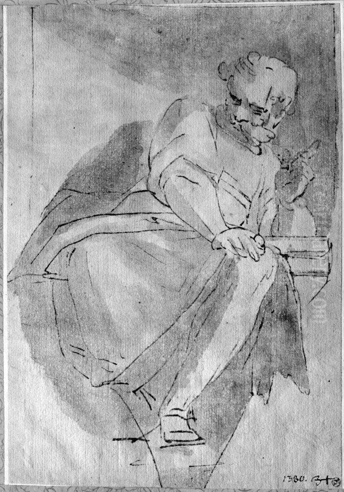 Prophet Sitting (for a Spandrel) Oil Painting by Luca Cambiaso