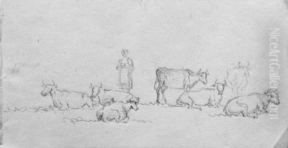 Skissbok. Ko- och vegetationsstudier Oil Painting by Carl Johan Fahlcrantz