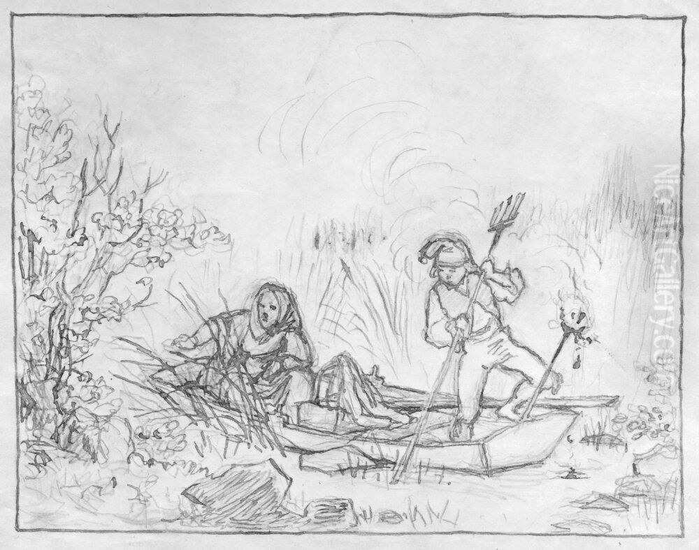 Ljusterfiske Oil Painting by Kilian Christoffer Zoll