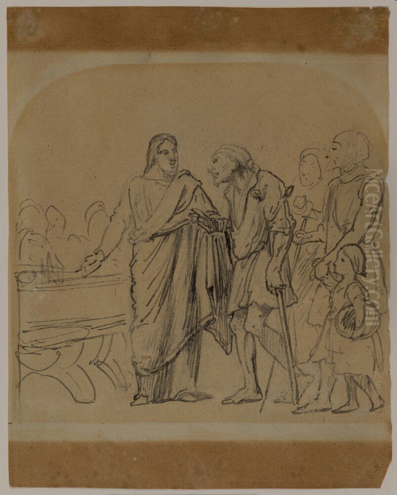 Kristus bjuder tiggare och ett barn till bords Oil Painting by Wilhelm Marstrand