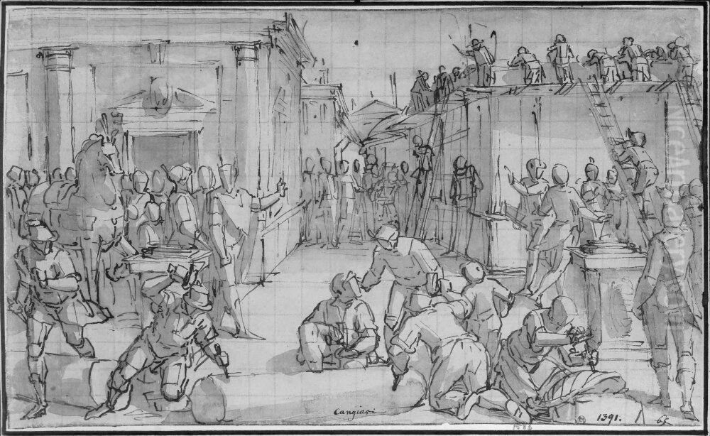 The Emperor of Trabezon Constructing a Fondaco for Megollo Lercari Oil Painting by Luca Cambiaso