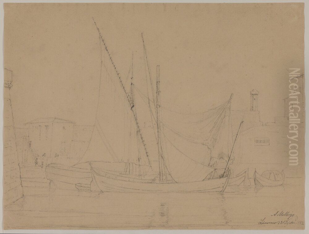 Livornos hamn Oil Painting by Anton Melbye