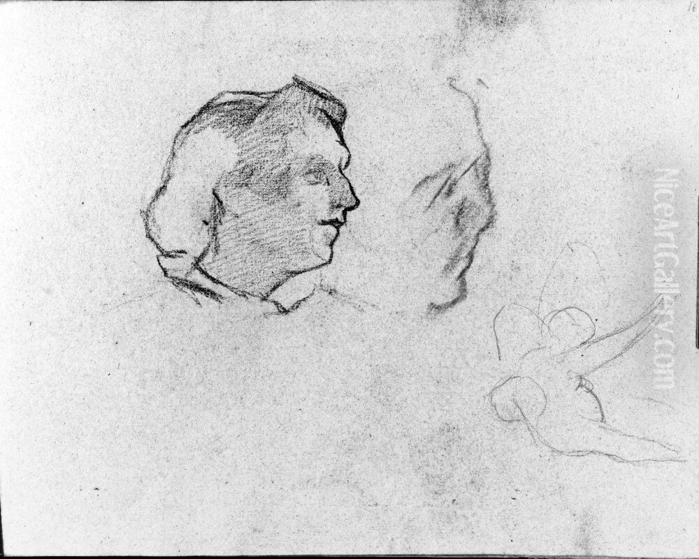 Kvinnoprofil. Blad 16 recto i skissbok om 36 blad Oil Painting by Paul Gauguin