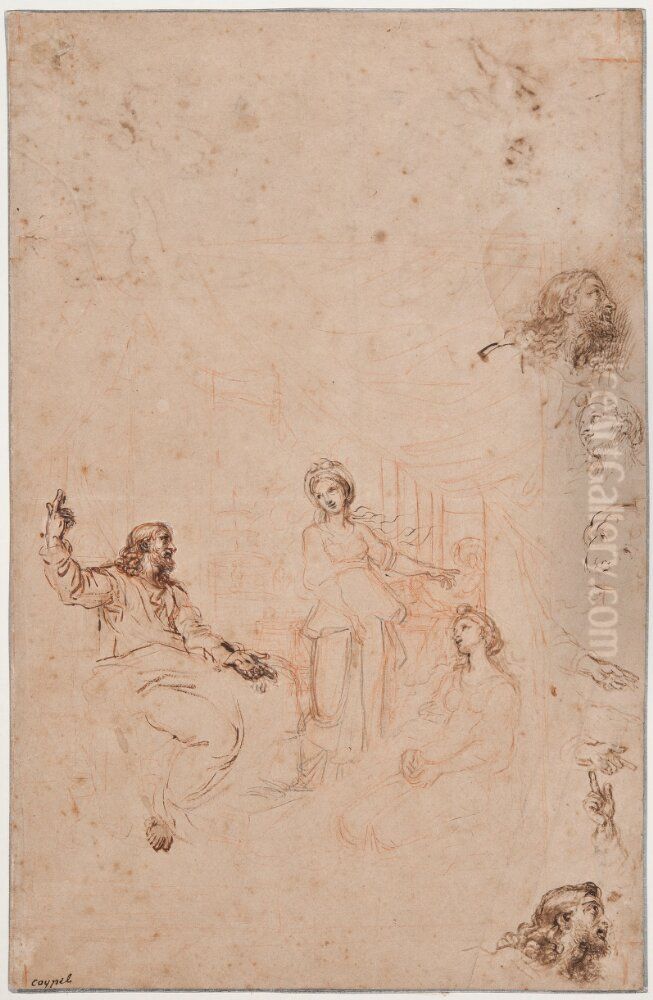 Figur- och huvudstudier for 'Jesus hos Marta och Maria' Oil Painting by Michel Corneille the Younger