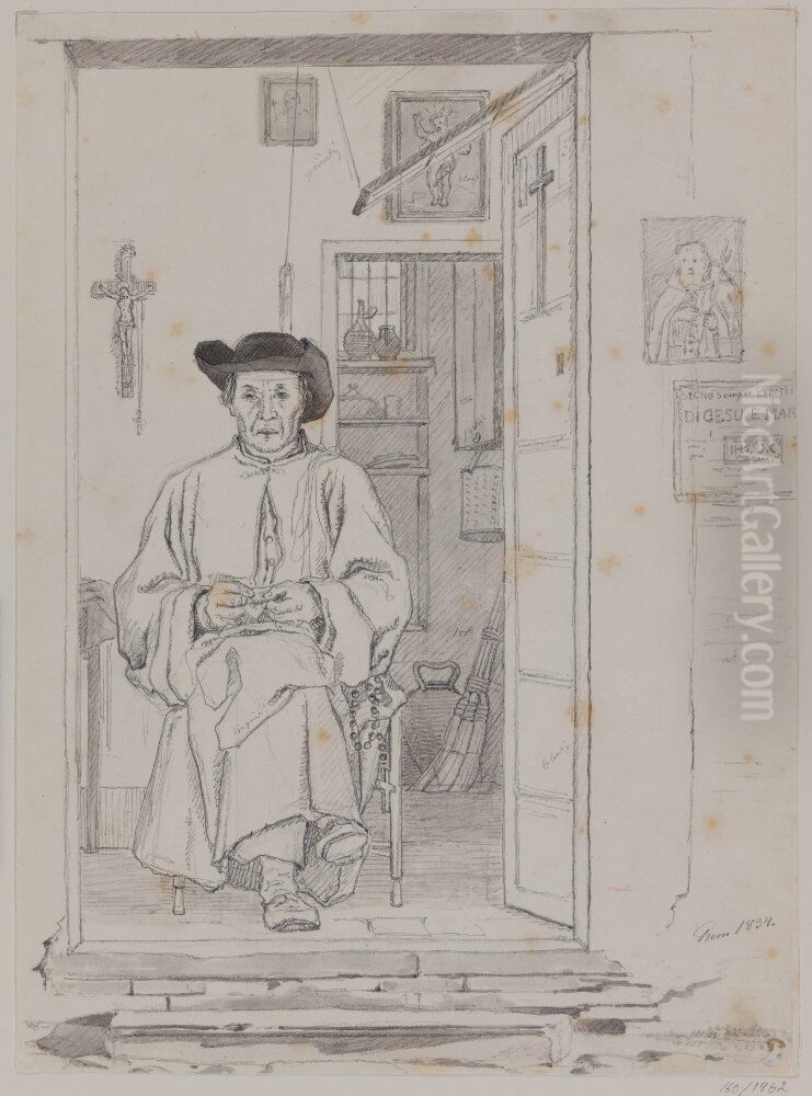 Prast med radband Oil Painting by Martinus Rorbye