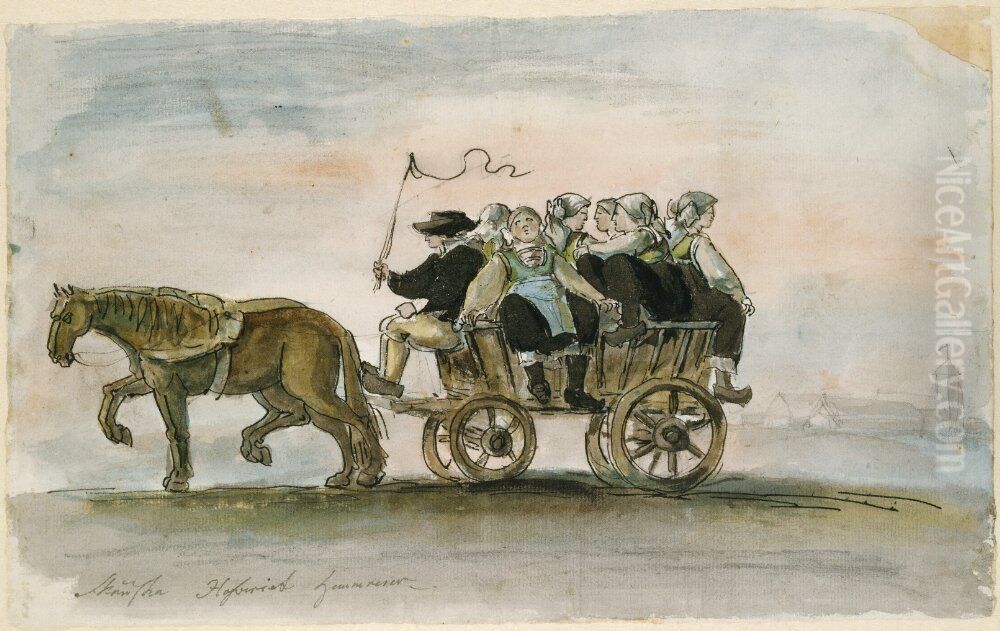 Skanska lantarbetare far hem efter harda dagsverken Oil Painting by Carl August Ehrensvard