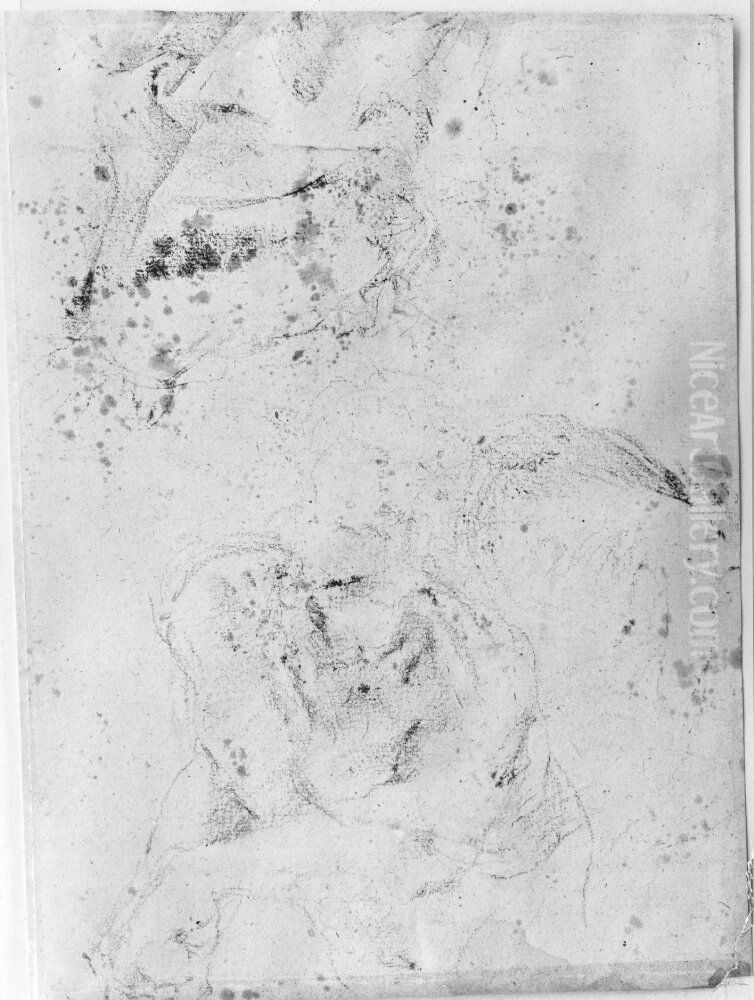 Sketch of a male figure and study of drapery Oil Painting by Giovanni Lanfranco