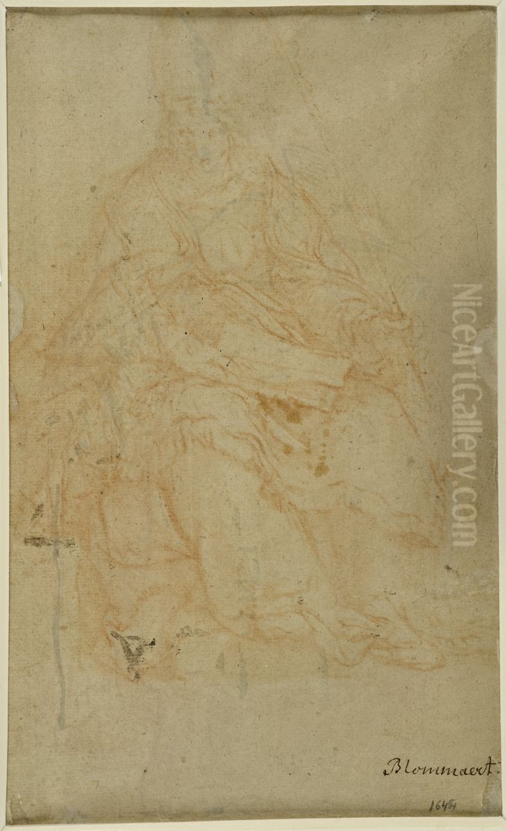 Sittande biskop som haller en bok och ett krucifix Oil Painting by Abraham Bloemaert