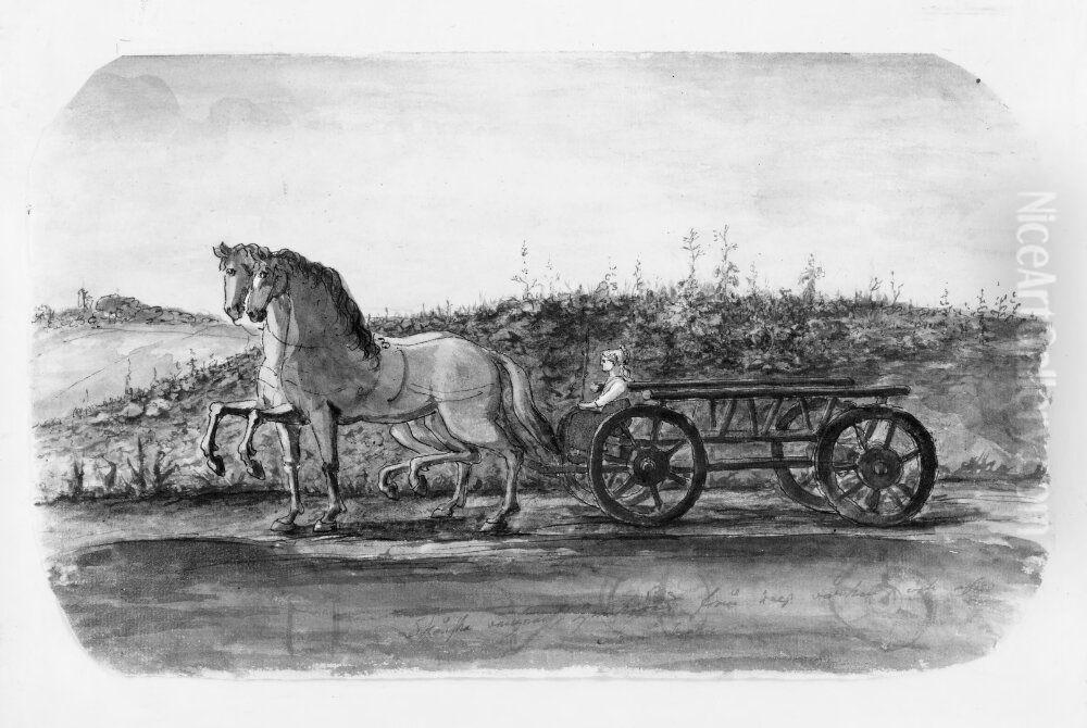 Hastar dragande hoskrinda Oil Painting by Carl August Ehrensvard