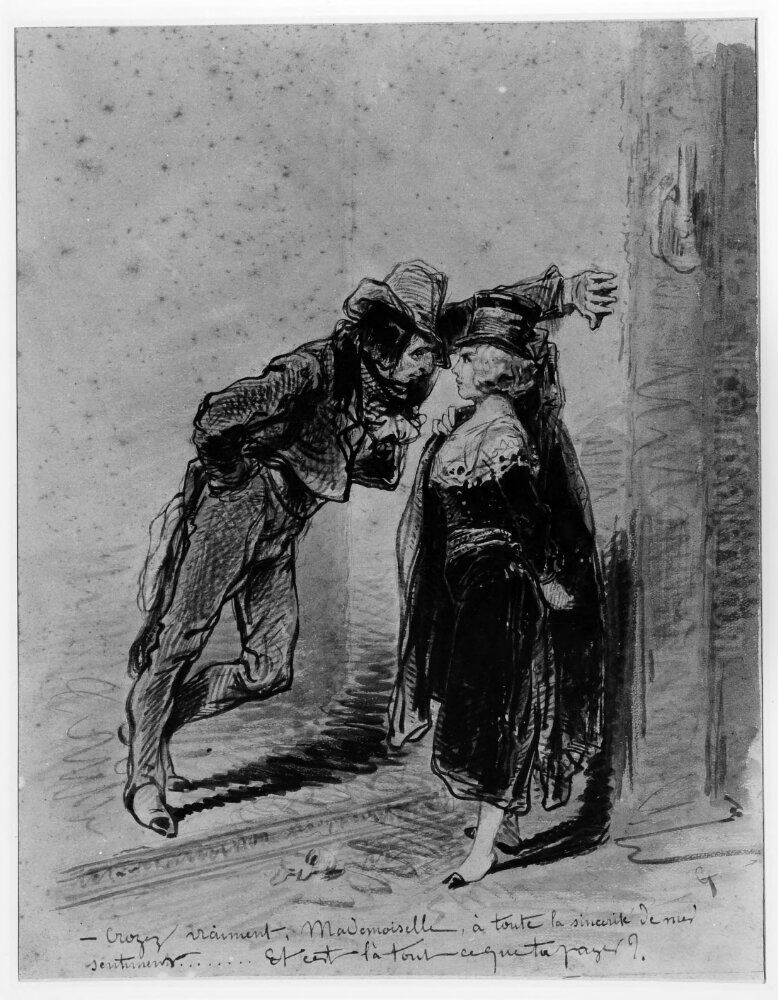 Pa gatan, ur Carnaval Oil Painting by Paul Gavarni