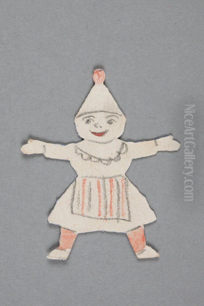 Woman with hat (one of seven cut-out dolls belonging to 