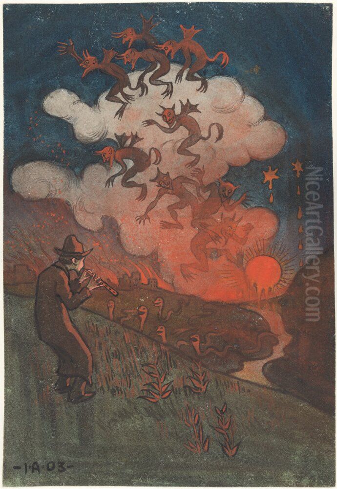 Solnedgang Oil Painting by Ivar Arosenius