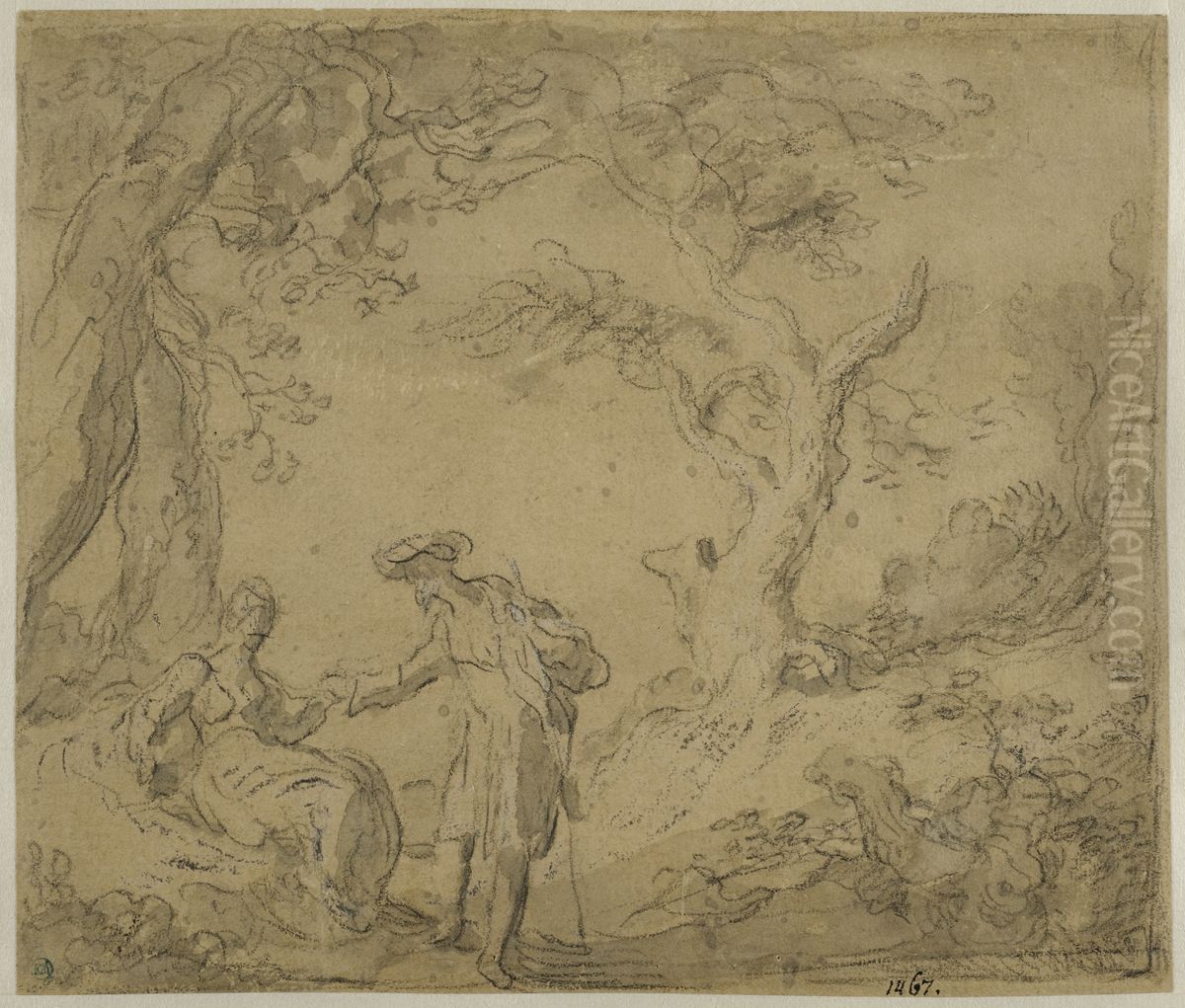 En man och en kvinna i ett landskap Oil Painting by Abraham Bloemaert