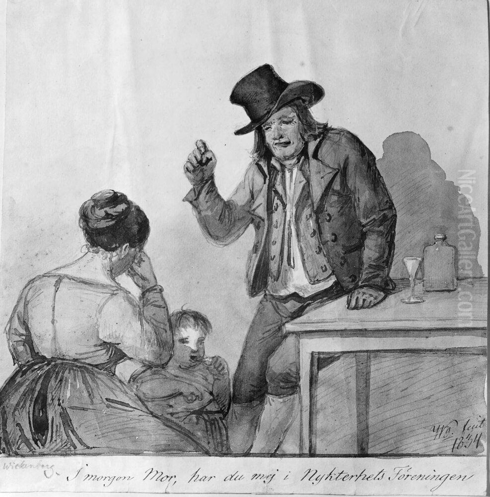 I morgon mor har du mig i nykterhetsforeningen Oil Painting by Alexander Wetterling