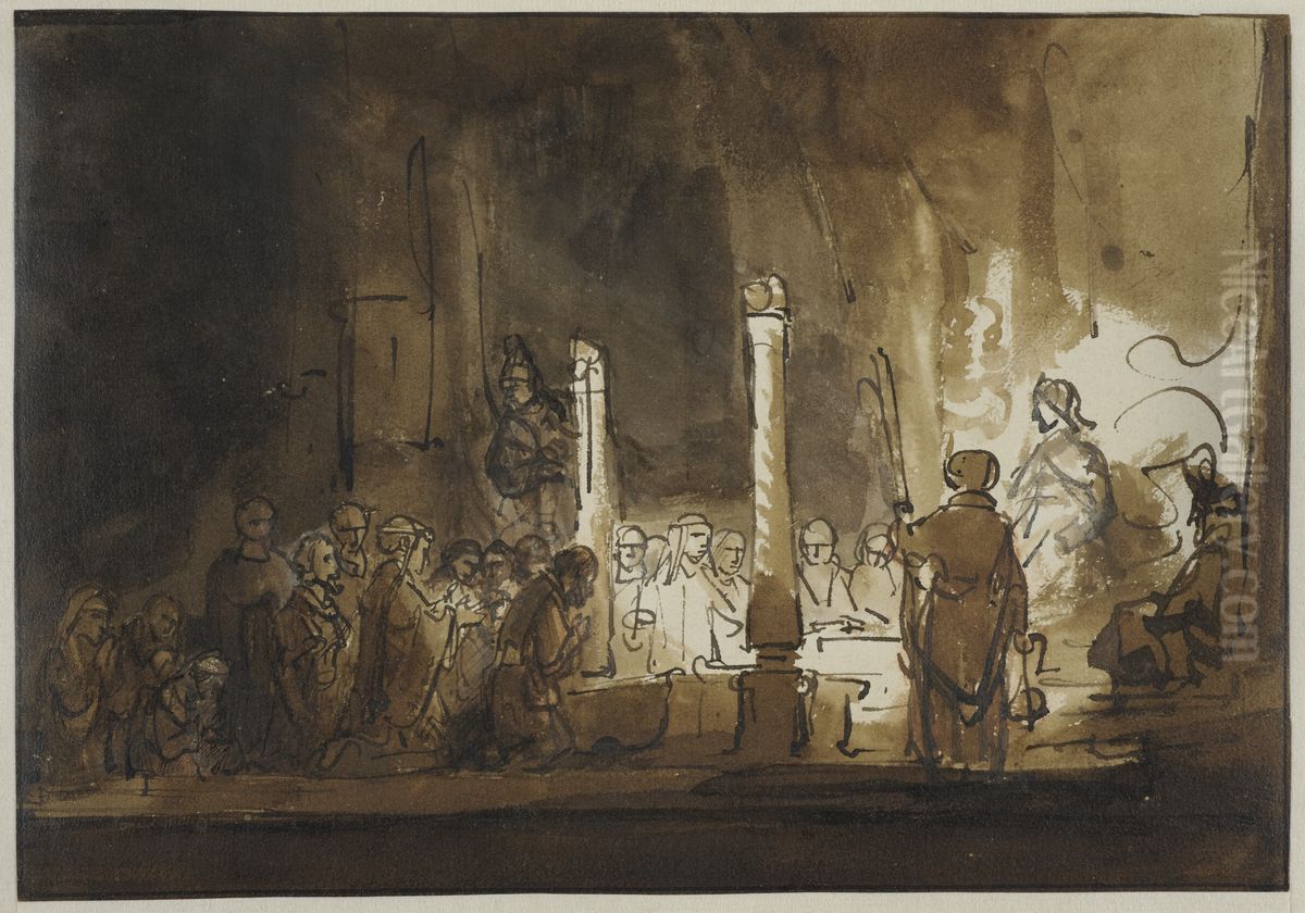 Tempelscen: Troende infor oversteprasten Oil Painting by Salomon Koninck