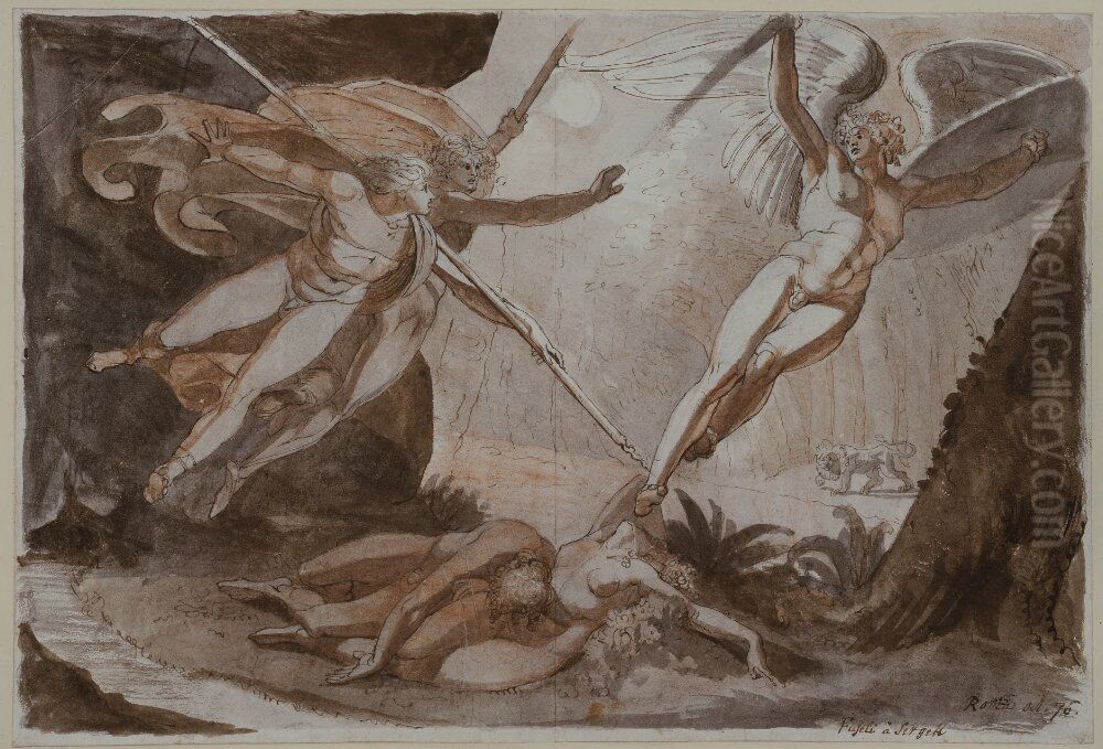 Satan Touched by Ithuriel's Spear Oil Painting by Henry Fuseli