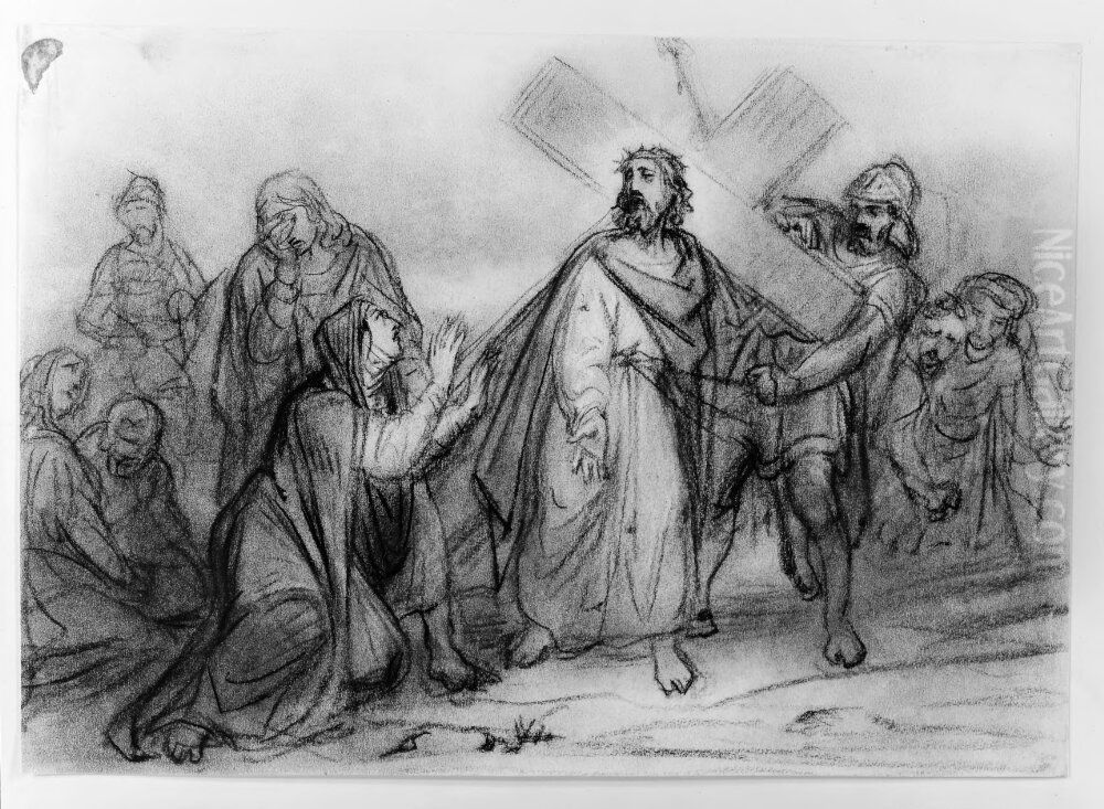 Jesus moter Maria Oil Painting by Octave Tassaert