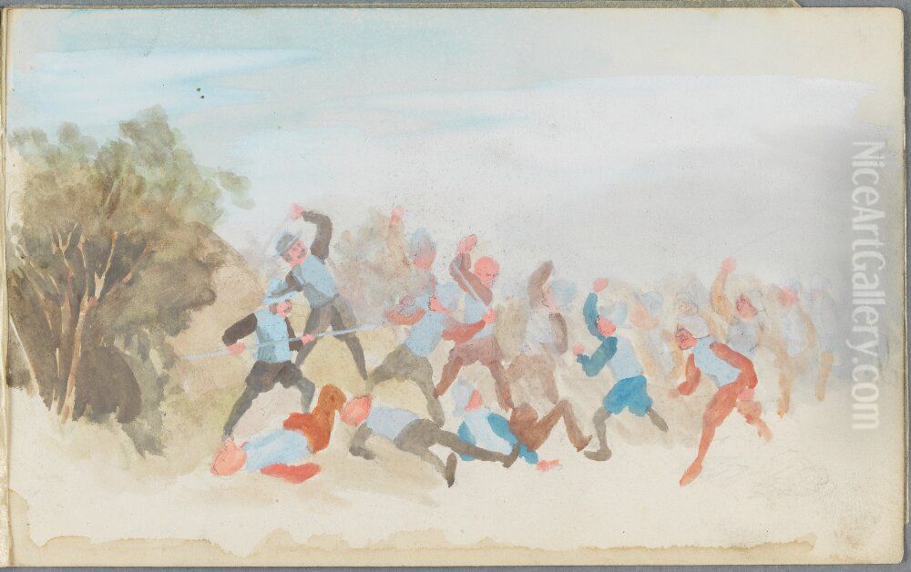 Faktning mellan soldater Oil Painting by Ivar Arosenius