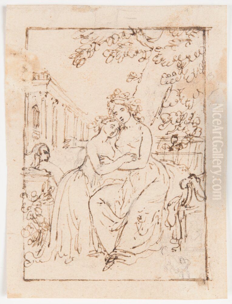 En mor med sitt barn Oil Painting by Jean-Baptiste Jacques Augustin