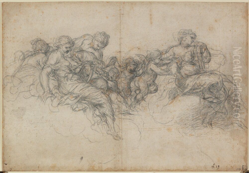 Studie till Rattvisan, Aran och Givmildheten Oil Painting by Pietro da Cortona