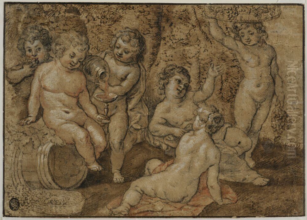 Bacchanal with six children Oil Painting by Hendrick van Balen the Elder
