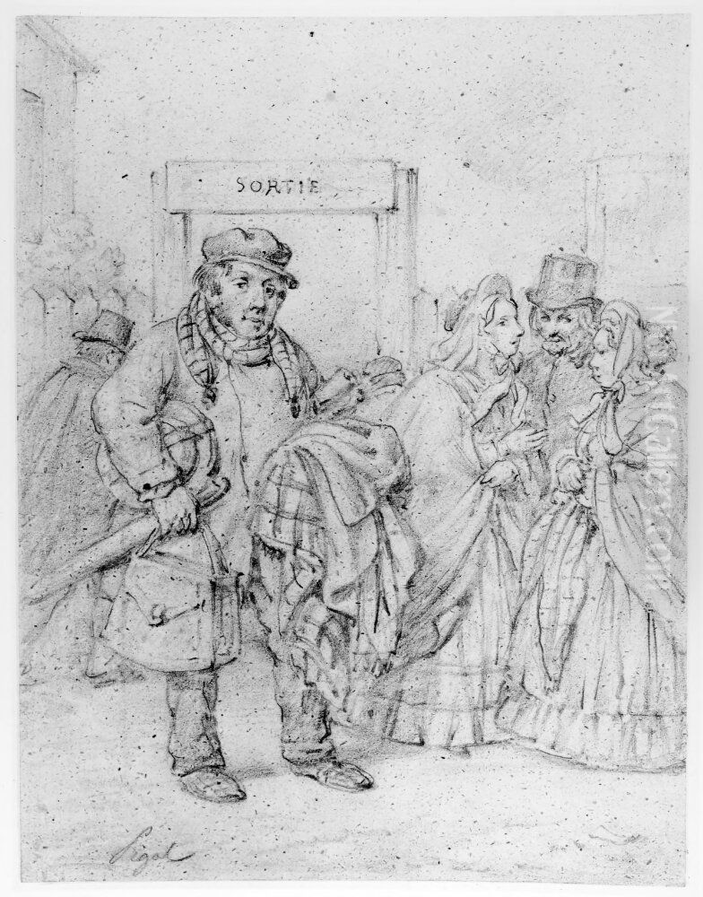 Genre-scen med resande Oil Painting by Edme-Jean Pigal