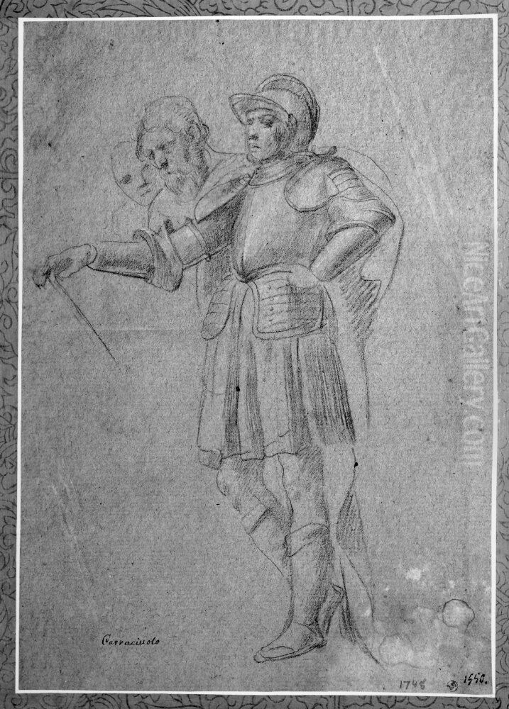 Officer with heads of two other figures Oil Painting by Battistello Caracciolo