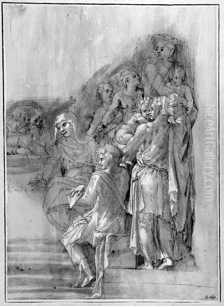 Group of Women and Children Oil Painting by Pirro Ligorio