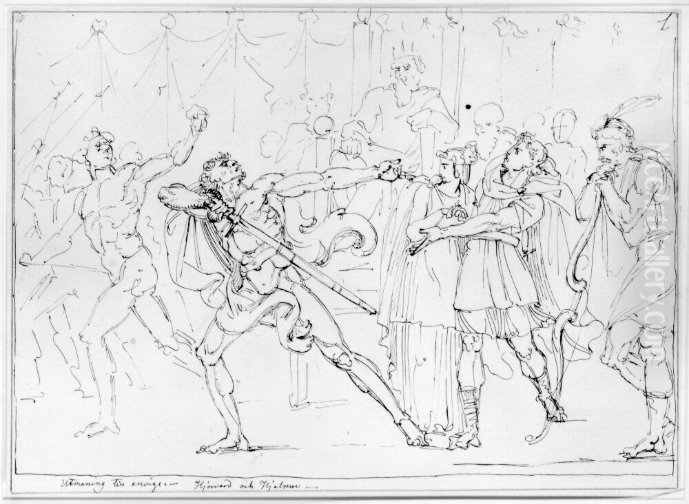 Utmaning till envig. Hjorvard och Hjalmar Oil Painting by Carl Wahlbom