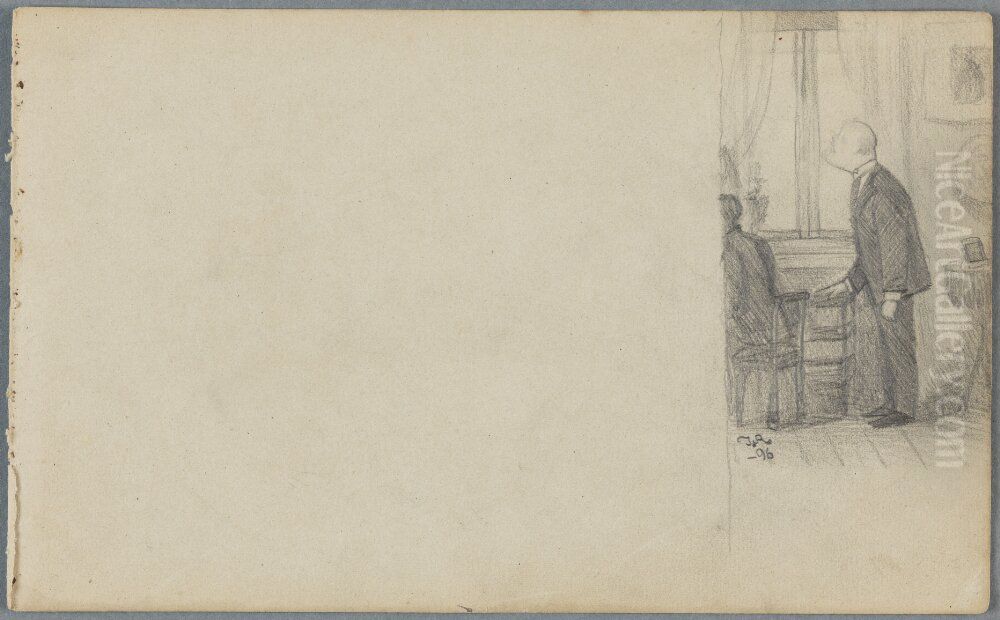 Man och kvinna vid fonster Oil Painting by Ivar Arosenius