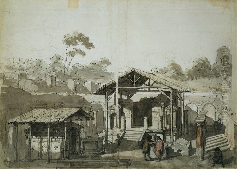 Tempelbyggnad. Trappa Oil Painting by Louis Jean Desprez