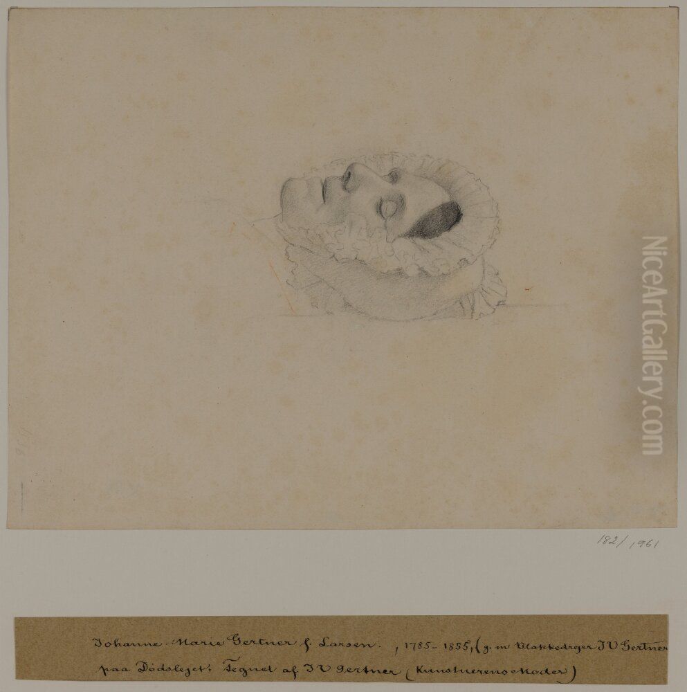 Konstnarens mor pa dodsbadden Oil Painting by Johan Vilhelm Gertner