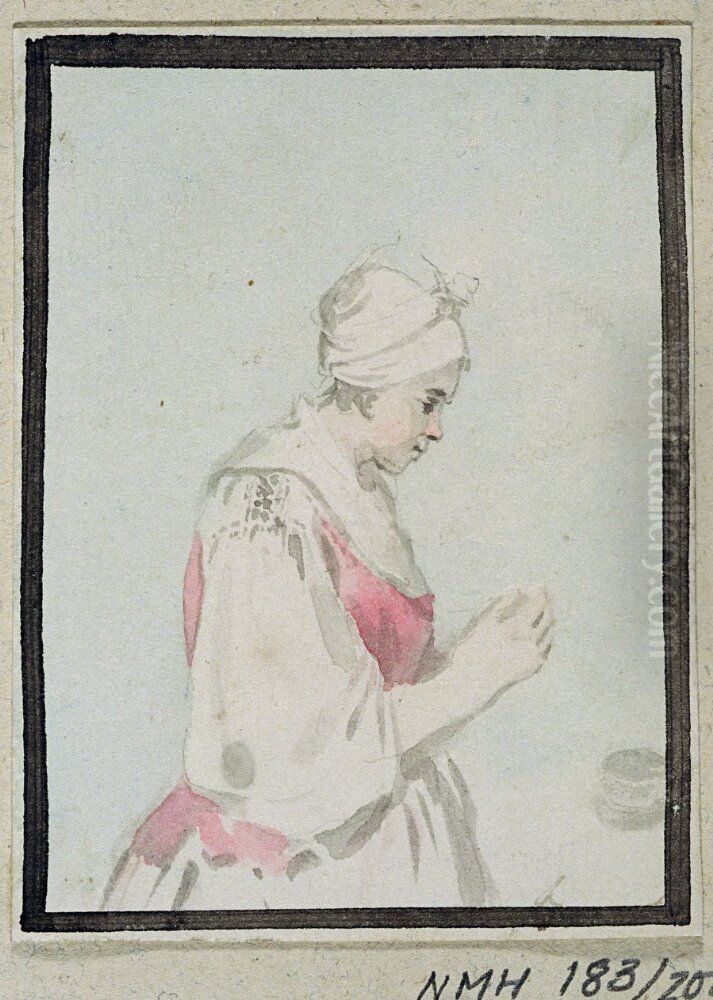 Ung kvinna forsjunken i bon Oil Painting by Johan Fredric Martin