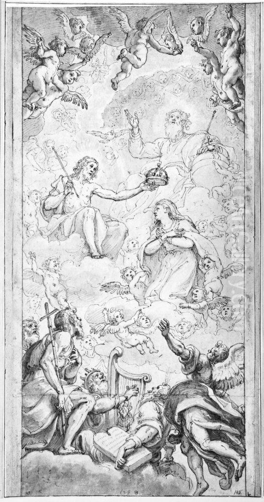 The Coronation of the Virgin with St. Johan the Baptist, King David and Moses Oil Painting by Domenico Passignano