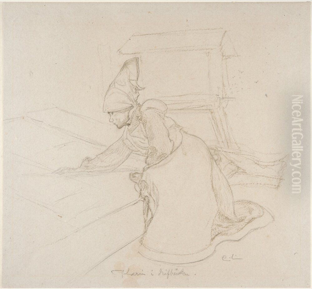 Karin i drivbanken Oil Painting by Carl Larsson