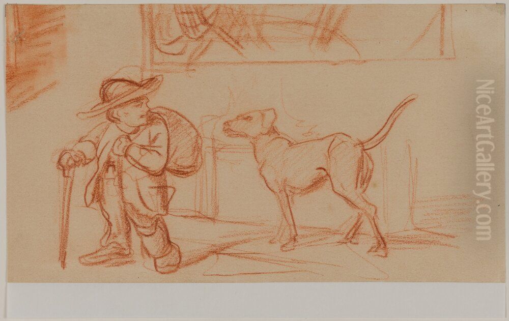 Dvarg med kapp och knyte pa ryggen Oil Painting by Wilhelm Marstrand