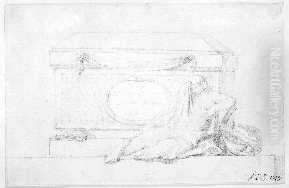 Utkast till sarkofag over en sjohjalte Oil Painting by Johan Tobias Sergel