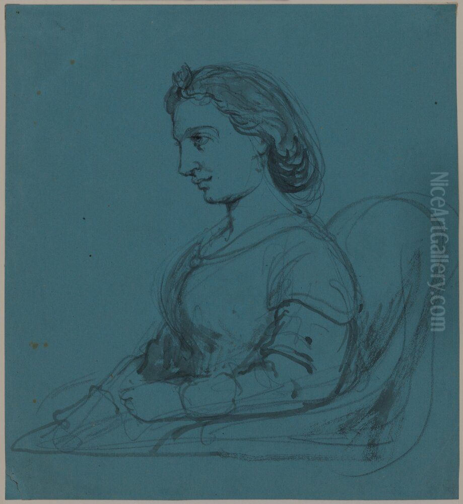 Kvinna i vansterprofil, sittande i fatolj Oil Painting by Wilhelm Marstrand