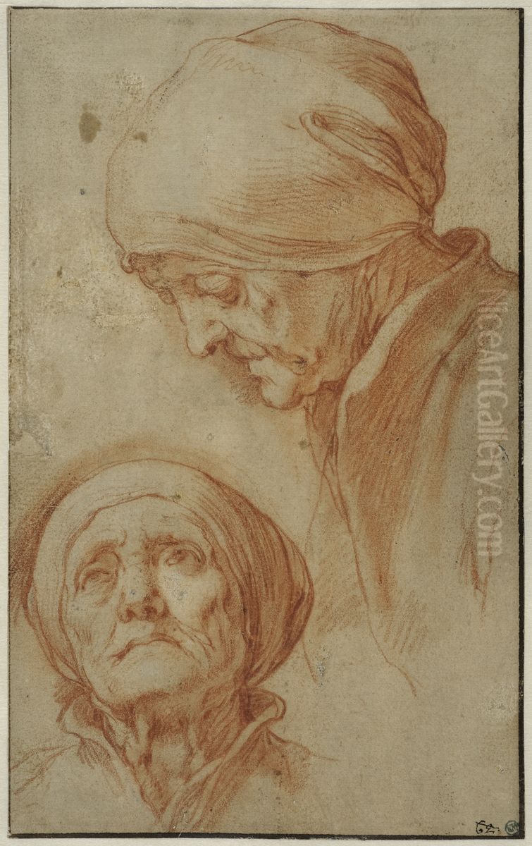 Tva studier av en gammal kvinnas huvud Oil Painting by Abraham Bloemaert