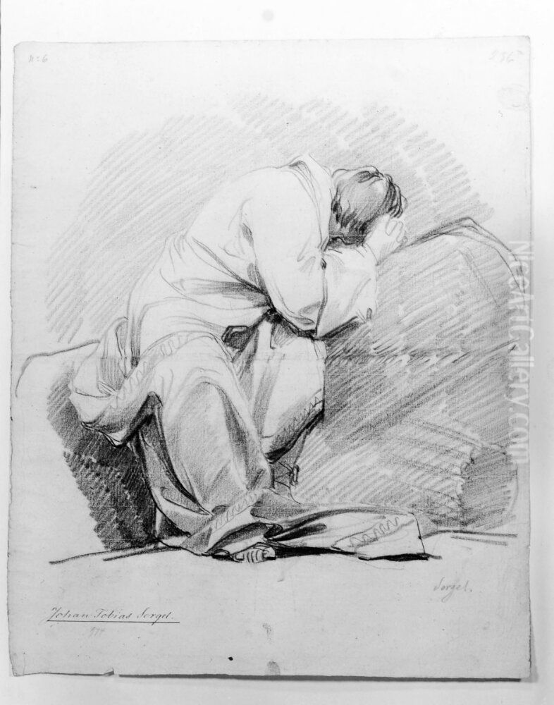 Man i mantel Oil Painting by Johan Tobias Sergel