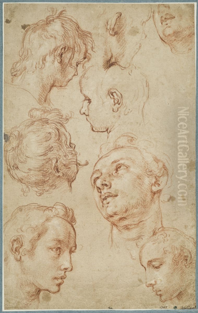 Atta studier av manshuvuden Oil Painting by Abraham Bloemaert