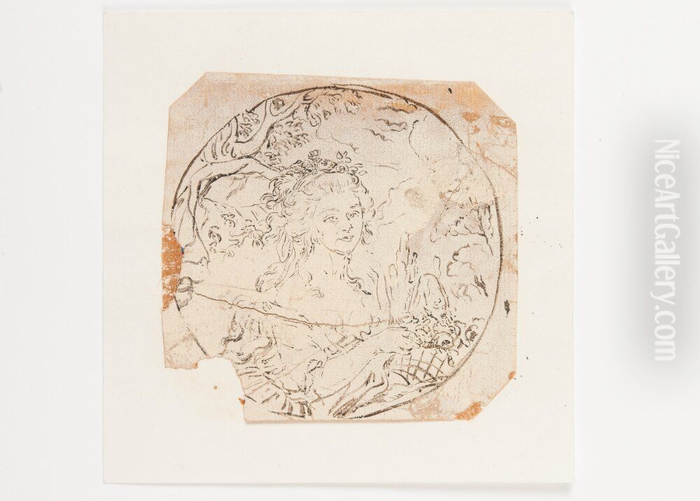 Kvinna med blomsterkorg (studie till miniatyr) Oil Painting by Jean-Baptiste Jacques Augustin