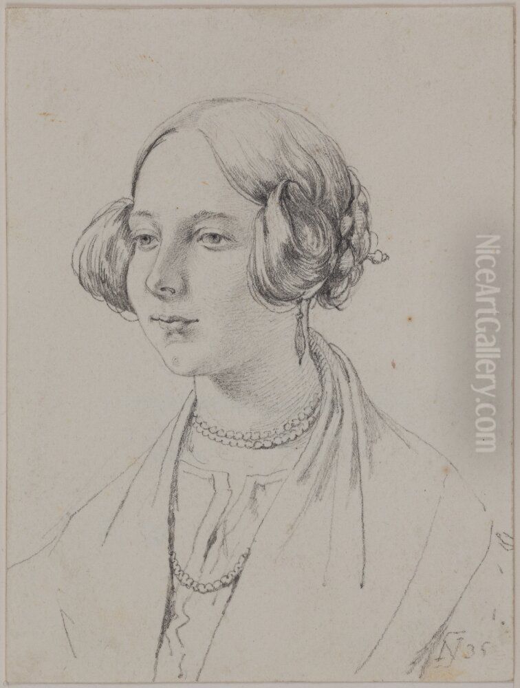 Young Girl with Pearl Necklace Oil Painting by Niels Simonsen