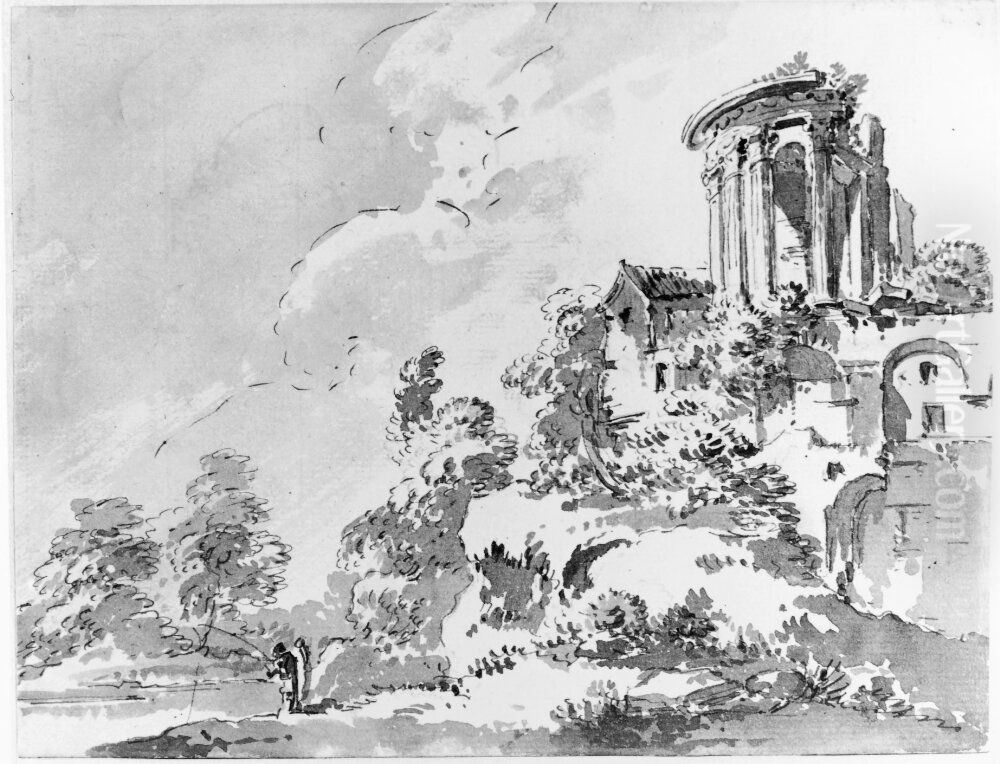 Ruin av antikt tempel pa en hojd Oil Painting by Jean Eric Rehn